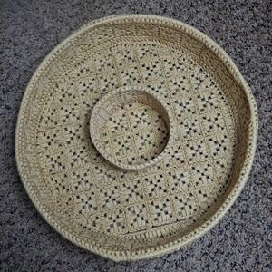 Divided Wicker Serving Tray Woven Rattan Chip & Dip CottageCore Storage Basket